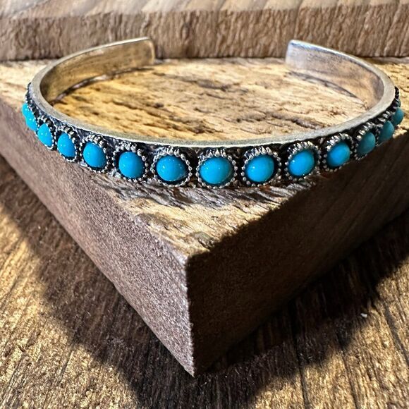 Southwestern Boho Vintage Turquoise Cowgirl Open Bangle with Gift Box - Picture 5 of 10